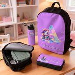 Personalized Colourful Animal Pattern Backpack Lunch Bag Pencil Case Water Bottle with Name Back to School Set of 4 Birthday Gift for Girl Student