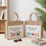 Personalised Crayon Apple Cute Teaching Stuff Jute Tote Bag with Title and Name Appreciation End of School Gift for Teacher