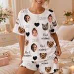 Personalized Multicolour 1-4 Face Photos Women Men Pajamas Set with Title Home Wear Valentine's Day Anniversary Gift for Couple