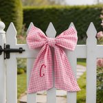 Personalized Pink Gingham 100% Cotton Bow Wreath Sash with Initial or Monogram Front Door Decor Valentine's Day Anniversary Gift for Couples