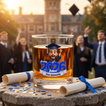 Personalised Cartoon Character Photo Year 10 oz Rock Whisky Glass with Name and School Name Graduation Gift for Graduates Whisky Enthusiasts