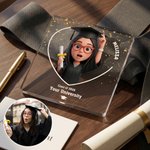 Personalised 3D Cartoon Graduate Character Square Acrylic Plaque with Name Year and School Desk Decor Birthday Graduation Gift for Graduates