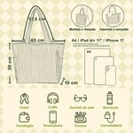 Borsa tote personalizzata in velluto a coste con personaggio animato, scritta e materia - Regalo di fine anno e compleanno per maestre e insegnanti