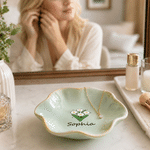 Personalised Birth Flower Ceramic Scalloped Edge Trinket Jewellery Dish with Name Daily Use Birthday Gift for Her