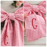 Personalized Pink Gingham 100% Cotton Bow Wreath Sash with Initial or Monogram Front Door Decor Valentine's Day Anniversary Gift for Couples