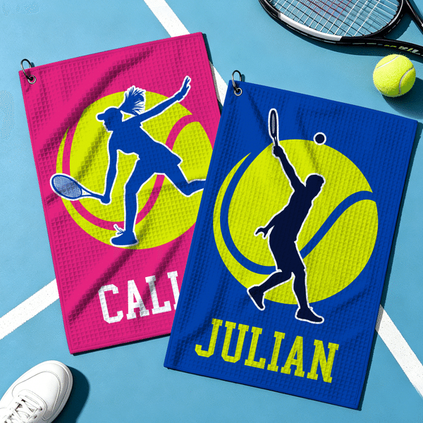 Personalized Tennis Player Silhouette Super Absorbent Sport Towel with Name Outdoor Activity Birthday Gift for Tennis Player Lover