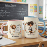 Personalised Flower Cartoon Character 11 oz / 15 oz Ceramic Mug with Title Back to School Birthday Anniversary Gift for Teachers