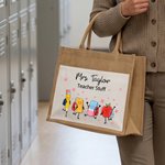 Personalised Crayon Apple Cute Teaching Stuff Jute Tote Bag with Title and Name Appreciation End of School Gift for Teacher