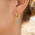 Personalized Dainty Sea Turtle Birthstone Charm Earrings Minimal Beach Jewelry Birthday Anniversary Gift for Women Ocean Lovers