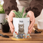 Personalised Pet Photo Floral Ceramic Plant Pot with Name Date and Bamboo Tray Daily Use Pet Memorial Sympathy Gift for Pet Owner Lover