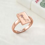 Personalized Joker Mahjong Birthstone Ring with Name Mahjong Night Anniversary Birthday Graduation Gift for Her