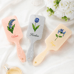 Personalized Starry Sky Birth Flower Hair Brush Anti-Static Massage Comb with Name and Ribbon Makeup Tool Daily Use Birthday Gift for Women Girls