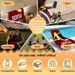 Telo mare personalizzato con nome e numero, asciugatura rapida, silhouette calciatore - Regalo estivo per amanti di calcio