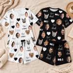 Personalized Multicolour 1-4 Face Photos Women Men Pajamas Set with Title Home Wear Valentine's Day Anniversary Gift for Couple