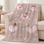 Personalised Ballerina Girl Bow Pattern Soft Throw Blanket with Name Room Decor Birthday Baby Shower Gift for Ballet Lovers Girls Daughters