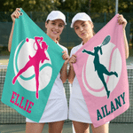 Personalized Tennis Player Silhouette Super Absorbent Sport Towel with Name Outdoor Activity Birthday Gift for Tennis Player Lover