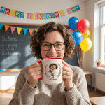 Personalised Flower Cartoon Character 11 oz / 15 oz Ceramic Mug with Title Back to School Birthday Anniversary Gift for Teachers