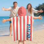 Spersonalizowany, wielokolorowy ręcznik plażowy w paski z kapturem i imieniem – idealny na podróże, na plażę, na urodziny oraz jako prezent na letnie wakacje dla dzieci i całej rodziny