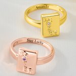 Personalized Joker Mahjong Birthstone Ring with Name Mahjong Night Anniversary Birthday Graduation Gift for Her