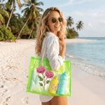 Personalised Colourful Holographic Birth Stone Flower Design Clear Tote Bag with Name Beach Party Birthday Gift for Women