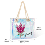 Personalised Colourful Holographic Birth Stone Flower Design Clear Tote Bag with Name Beach Party Birthday Gift for Women