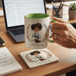 Personalised Flower Cartoon Character 11 oz / 15 oz Ceramic Mug with Title Back to School Birthday Anniversary Gift for Teachers