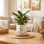 Personalised Pet Photo Floral Ceramic Plant Pot with Name Date and Bamboo Tray Daily Use Pet Memorial Sympathy Gift for Pet Owner Lover