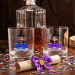 Personalised Cartoon Character Photo Year 10 oz Rock Whisky Glass with Name and School Name Graduation Gift for Graduates Whisky Enthusiasts