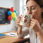 Personalised Flower Cartoon Character 11 oz / 15 oz Ceramic Mug with Title Back to School Birthday Anniversary Gift for Teachers