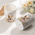 Personalised Pet Photo Floral Ceramic Plant Pot with Name Date and Bamboo Tray Daily Use Pet Memorial Sympathy Gift for Pet Owner Lover