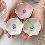 Personalised Birth Flower Ceramic Scalloped Edge Trinket Jewellery Dish with Name Daily Use Birthday Gift for Her