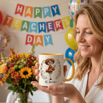 Personalised Flower Cartoon Character 11 oz / 15 oz Ceramic Mug with Title Back to School Birthday Anniversary Gift for Teachers