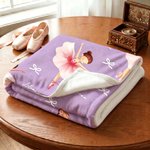 Personalised Ballerina Girl Bow Pattern Soft Throw Blanket with Name Room Decor Birthday Baby Shower Gift for Ballet Lovers Girls Daughters