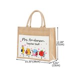 Personalised Crayon Apple Cute Teaching Stuff Jute Tote Bag with Title and Name Appreciation End of School Gift for Teacher