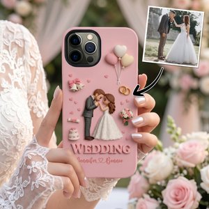 Personalised Wedding Theme 3D Cartoon Character Phone Case for iPhone and Samsung with Name Anniversary Engagement Gift for Couple