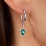 Personalized Dainty Sea Turtle Birthstone Charm Earrings Minimal Beach Jewelry Birthday Anniversary Gift for Women Ocean Lovers