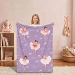 Personalised Ballerina Girl Bow Pattern Soft Throw Blanket with Name Room Decor Birthday Baby Shower Gift for Ballet Lovers Girls Daughters