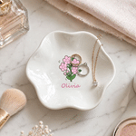 Personalised Birth Flower Ceramic Scalloped Edge Trinket Jewellery Dish with Name Daily Use Birthday Gift for Her
