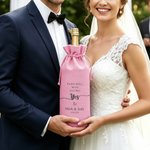 Personalised Wedding Theme Drawstring Wine Bag with Text Name and Year Wedding Engagement Party Gift for Bride Groom Couple