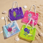Personalised Colourful Holographic Birth Stone Flower Design Clear Tote Bag with Name Beach Party Birthday Gift for Women