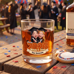 Personalised Cartoon Character Photo Year 10 oz Rock Whisky Glass with Name and School Name Graduation Gift for Graduates Whisky Enthusiasts