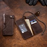 Personalized Skull PU Leather Bifold Wallet with Initials and Chain Birthday Father's Day Gift for Husband Father