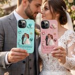 Personalised Wedding Theme 3D Cartoon Character Phone Case for iPhone and Samsung with Name Anniversary Engagement Gift for Couple