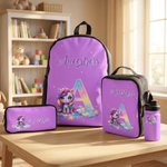 Personalized Colourful Animal Pattern Backpack Lunch Bag Pencil Case Water Bottle with Name Back to School Set of 4 Birthday Gift for Girl Student