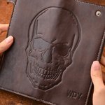 Personalized Skull PU Leather Bifold Wallet with Initials and Chain Birthday Father's Day Gift for Husband Father
