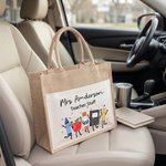 Personalised Crayon Apple Cute Teaching Stuff Jute Tote Bag with Title and Name Appreciation End of School Gift for Teacher