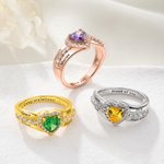 Personalised Heart Birthstone Sterling Silver Class Ring with Engraved Text Dainty Jewellery Graduation Gift for Graduates