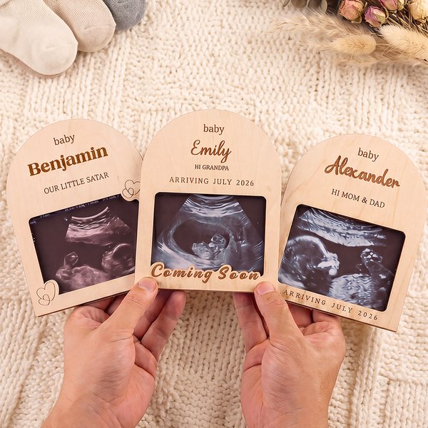 Personalised Wooden Ultrasound Picture Frame with Baby Name and Date Pregnancy Baby Announcement Gift for Grandadrents New Parents
