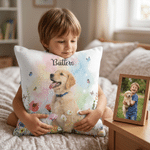 Personalized Pet Photo Floral Soft Throw Pillow Cover with Name and Date Home Decor Pet Memorial Sympathy Gift for Pet Owner Lover