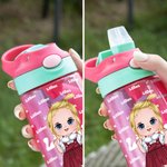 Personalized Cute Cartoon Kid Name 16 oz Food-Grade Water Bottle with Handle and Straw Back to School Birthday Gift for Students Boys Girls